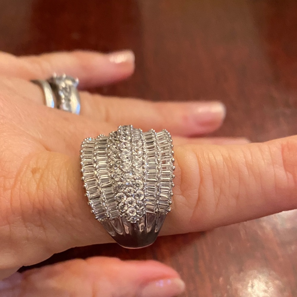 Sterling silver cubic zirconia multi row cocktail ring sz 12